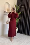 Balon Kol Kemerli Krep Elbise  Bordo