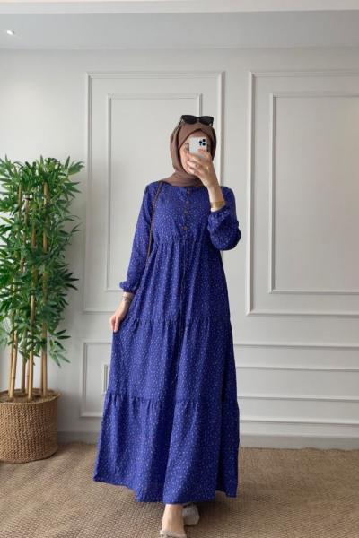 ÇITIR VİSKON ELBİSE Mavi