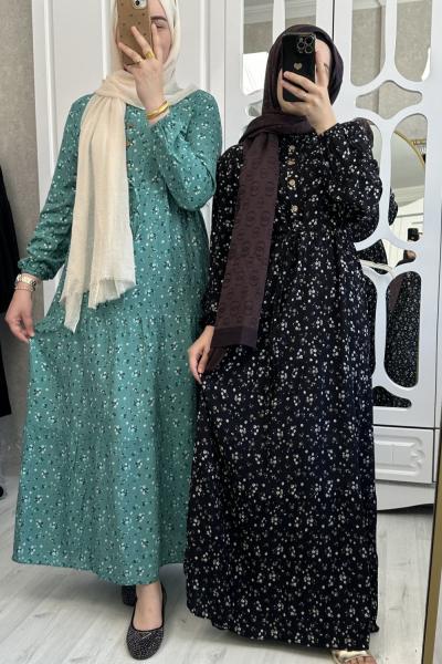 ÇITIR VİSKON ELBİSE Su Yeşili