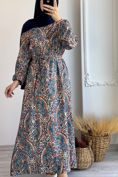 Ecmel Pamuklu Elbise Gök Mavi