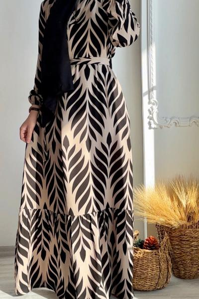 Eteği Volanlı Başak Elbise  Vizon