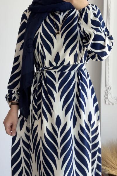 Eteği Volanlı Başak Elbise Lacivert