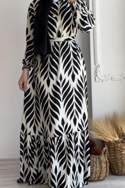 Eteği Volanlı Başak Elbise Siyah