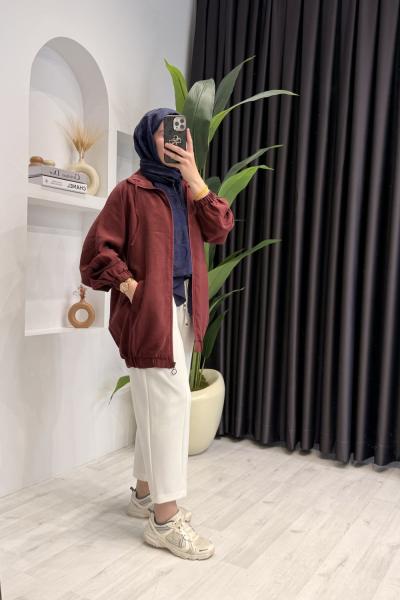 Fleto Cepli Reglan Kollu Bomber Ceket Bordo