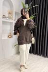 Fleto Cepli Reglan Kollu Bomber Ceket Kahverengi