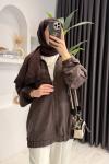 Fleto Cepli Reglan Kollu Bomber Ceket Kahverengi