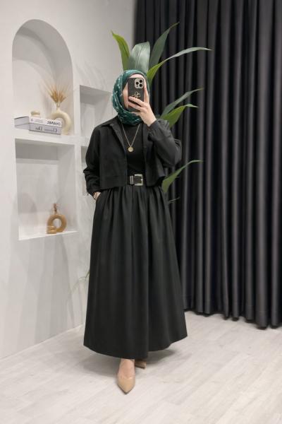 Kemerli  Gömlekli Elbise  Siyah