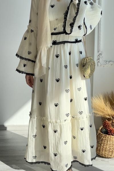 Kol Detaylı Eliz Elbise Ekru