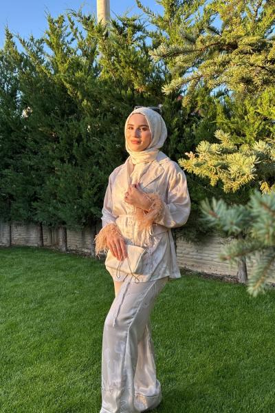 Kol Detaylı İkili Ceket Takım Vizon