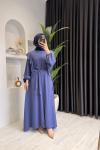 Kolları Volanlı Krep Kumaş Tesettür Elbise  Lila