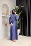 Kolları Volanlı Krep Kumaş Tesettür Elbise  Lila