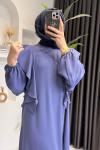Kolları Volanlı Krep Kumaş Tesettür Elbise  Lila