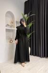 Kolları Volanlı Krep Kumaş Tesettür Elbise Siyah