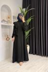 Kolları Volanlı Krep Kumaş Tesettür Elbise Siyah