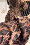 Leopar Desenli Kat Kat Kuşaklı Şifon Elbise Siyah Kahverengi