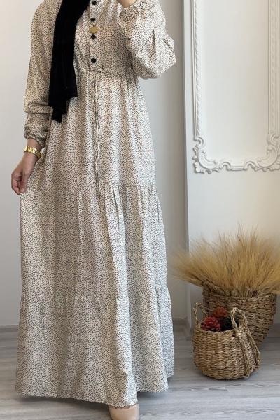 Puantiyeli Ceylin Elbise Beyaz