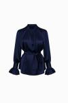 Viole Detaylı Saten Gömlek  Lacivert