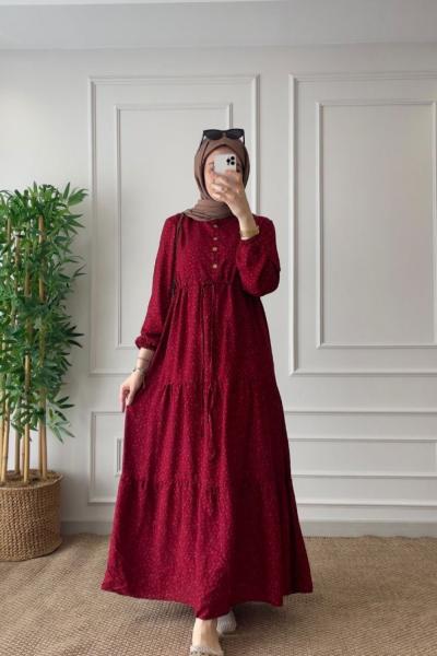 Viskon Çıtır Elbise Kırmızı