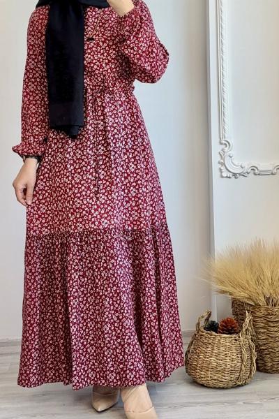 Viskon Papatya Elbise Bordo