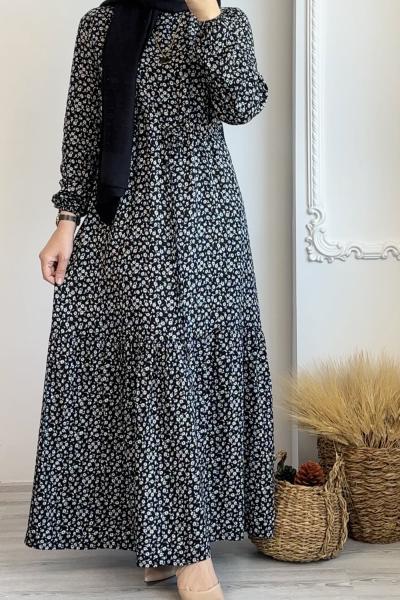 Viskon Papatya Elbise Siyah